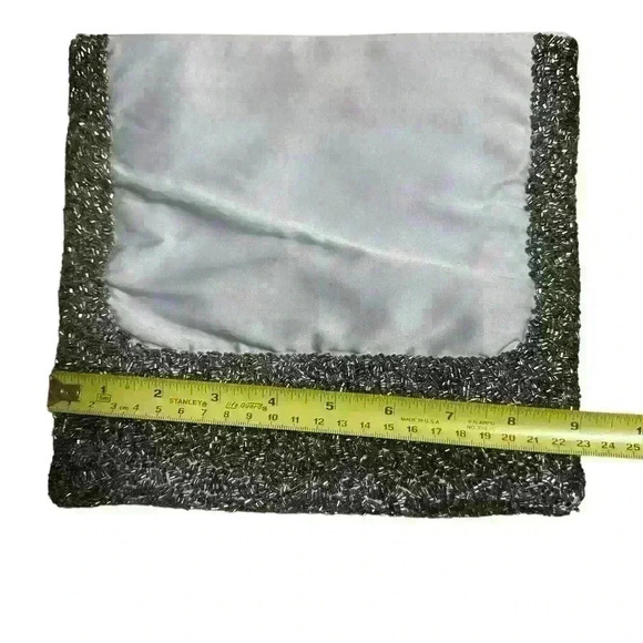 BANANA REPUBLIC grey silver Beaded Satin Fold-Over Clutch Bag - Picture 11 of 12